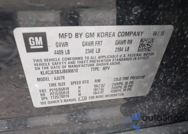 KL4CJESB3JB690610: 43199106