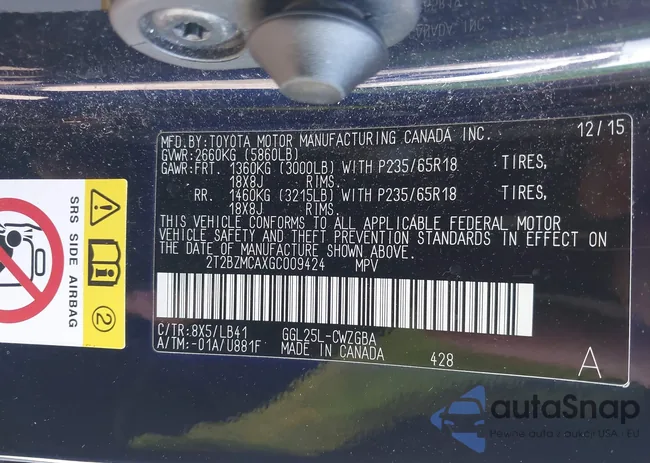 2T2BZMCAXGC009424: 43199250