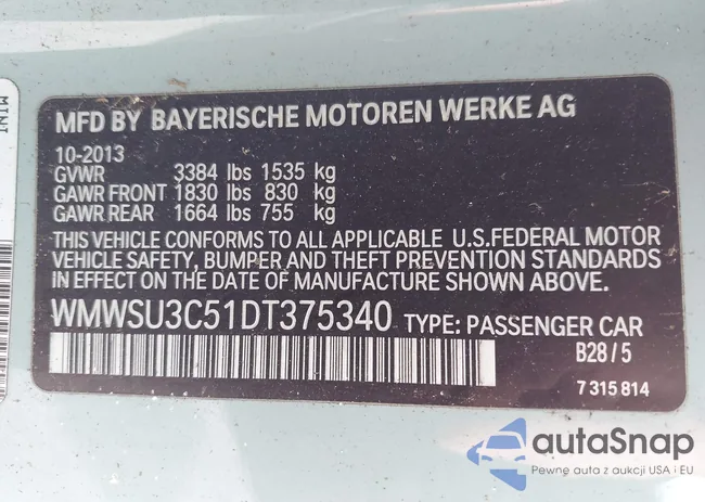 WMWSU3C51DT375340: 43199279