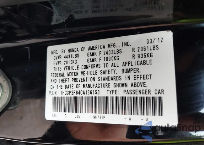 1HGCP2F84CA136150: 43199545