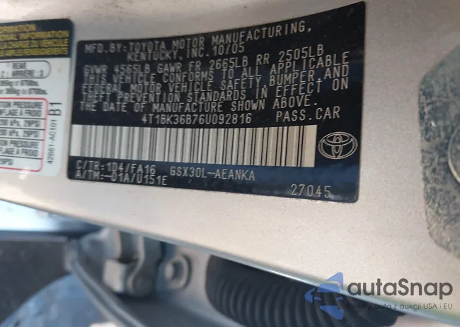 4T1BK36B76U092816: 43199549