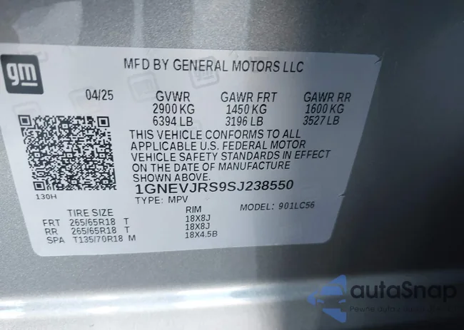 1GNEVJRS9SJ238550: 43199552