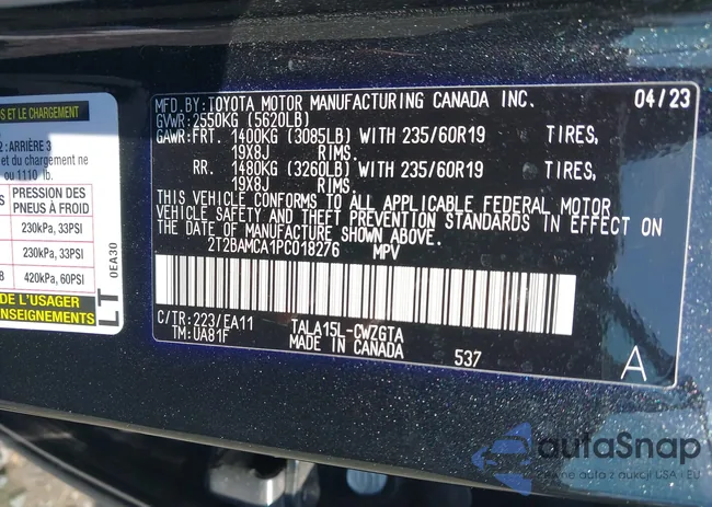 2T2BAMCA1PC018276: 43198611