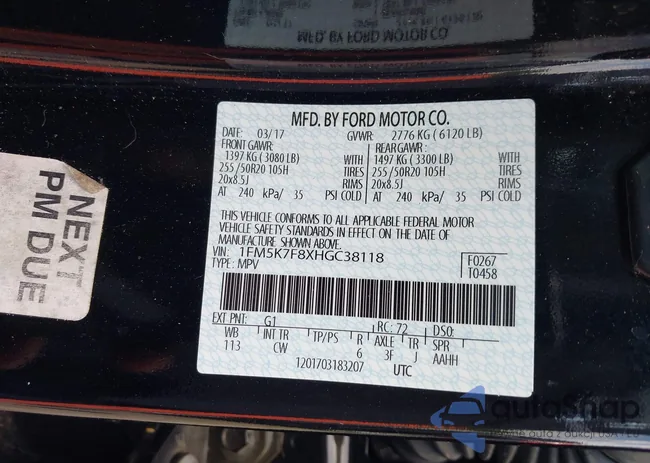 1FM5K7F8XHGC38118: 43198631