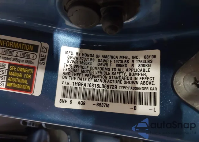 1HGFA16816L068729: 43198684