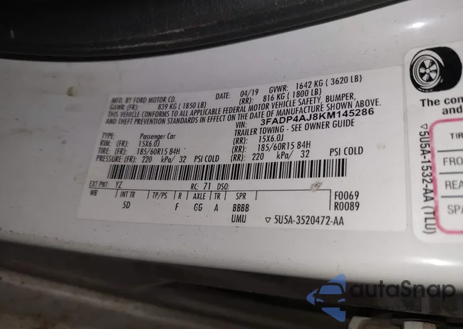 3FADP4AJ8KM145286: 43198874