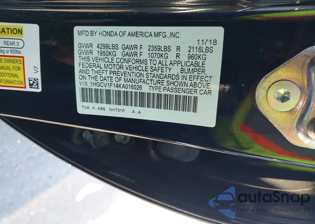 1HGCV1F14KA016026: 43198936