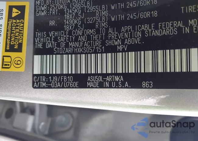 5TDZARFHXKS057151: 43198943