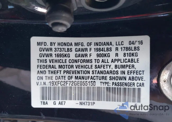 19XFC2F72GE055150: 43200003