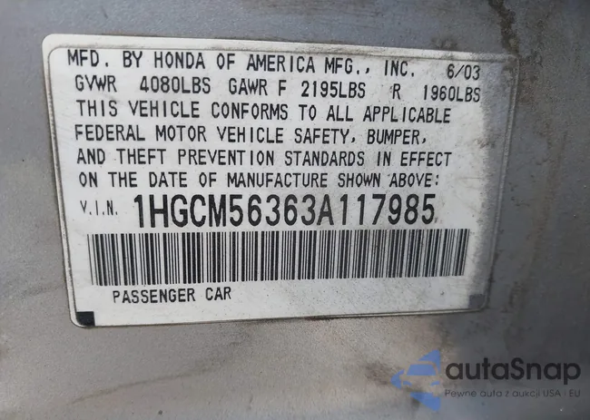 1HGCM56363A117985: 43200327