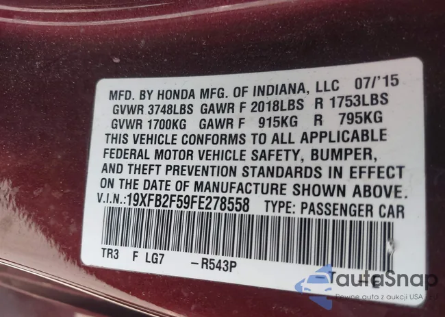 19XFB2F59FE278558: 43200364