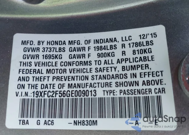 19XFC2F56GE009013: 43200368