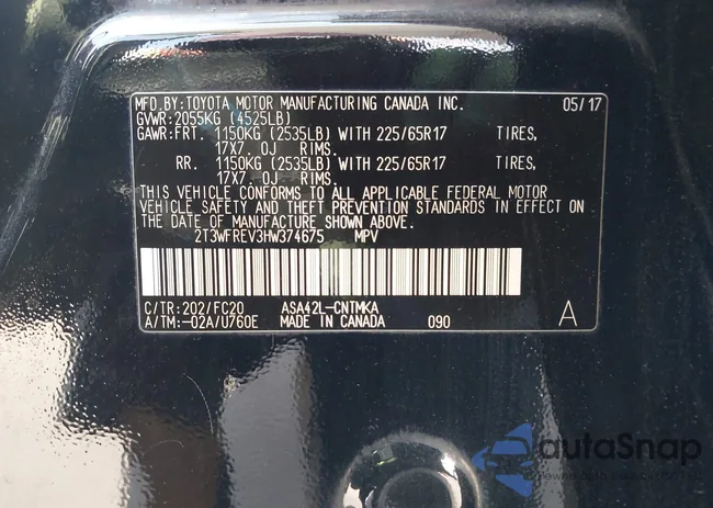 2T3WFREV3HW374675: 43200423