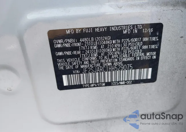 JF2SJARC1HH529075: 43200476