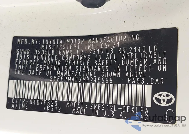 5YFEPMAEXMP245998: 43199616