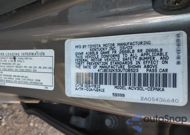 4T1BE32K53U708523: 43200977