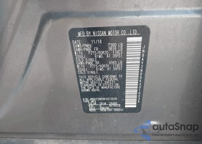 JN8AY2ND6KX010535: 43201067