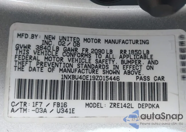 1NXBU40E19Z015446: 43201090