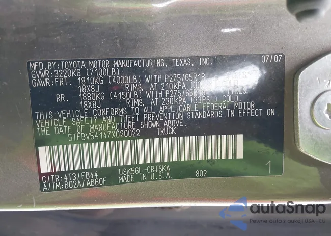 5TFBV54147X020022: 43201144