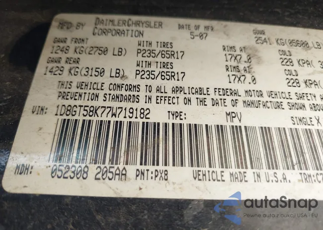 1D8GT58K77W719182: 43201200