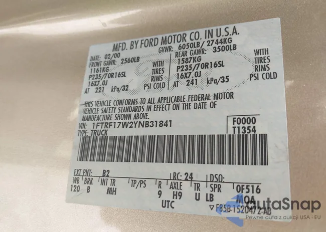 1FTRF17W2YNB31841: 43201229