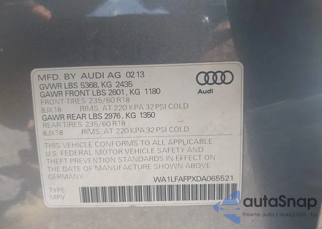 WA1LFAFPXDA065521: 43201346