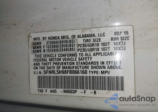 5FNRL5H98FB066160: 43201355