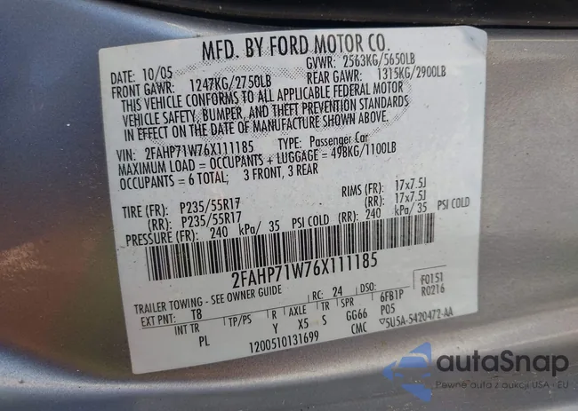 2FAHP71W76X111185: 43201396