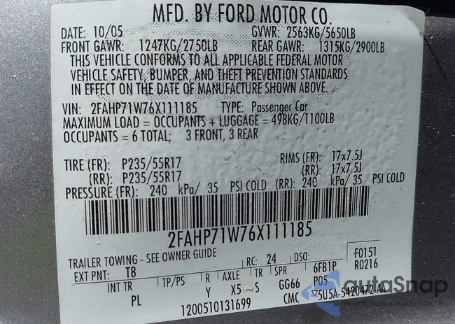 2FAHP71W76X111185: 43201396