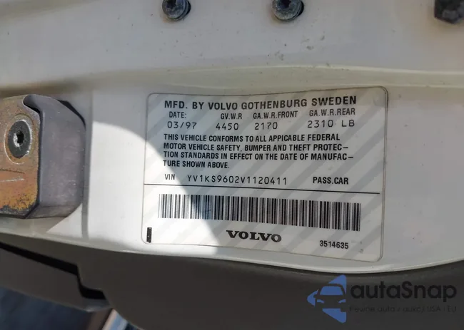 YV1KS9602V1120411: 43201454