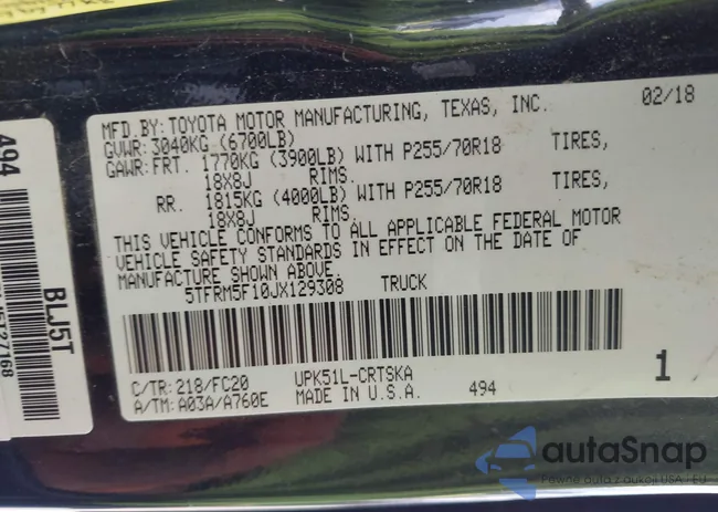 5TFRM5F10JX129308: 43201460