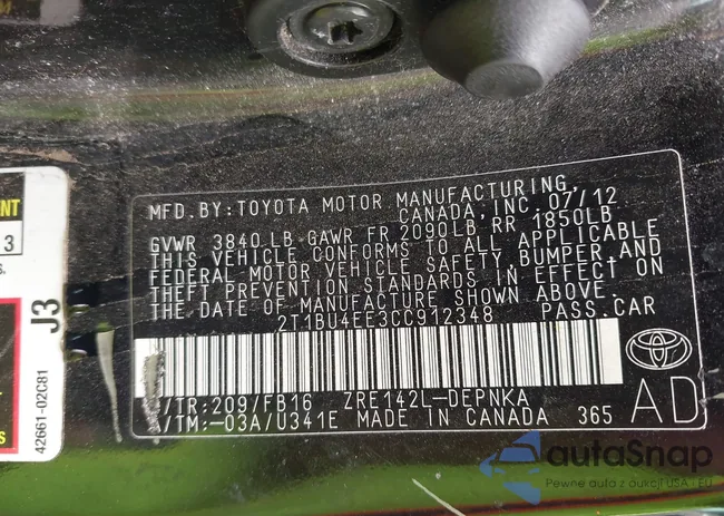 2T1BU4EE3CC912348: 43201539