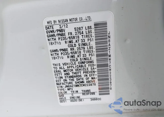 JN8AZ1MW7CW223978: 43200637