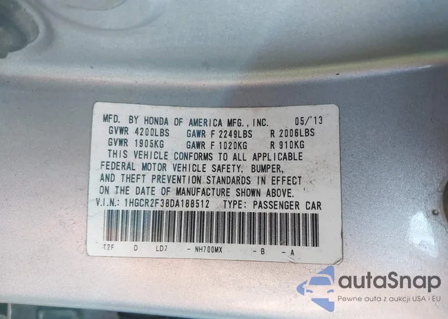 1HGCR2F38DA188512: 43200693