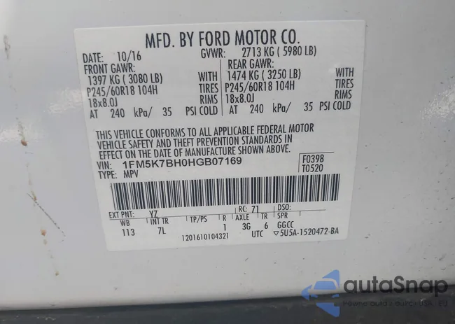 1FM5K7BH0HGB07169: 43200722