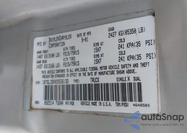 1B7GL32X02S536133: 43200756