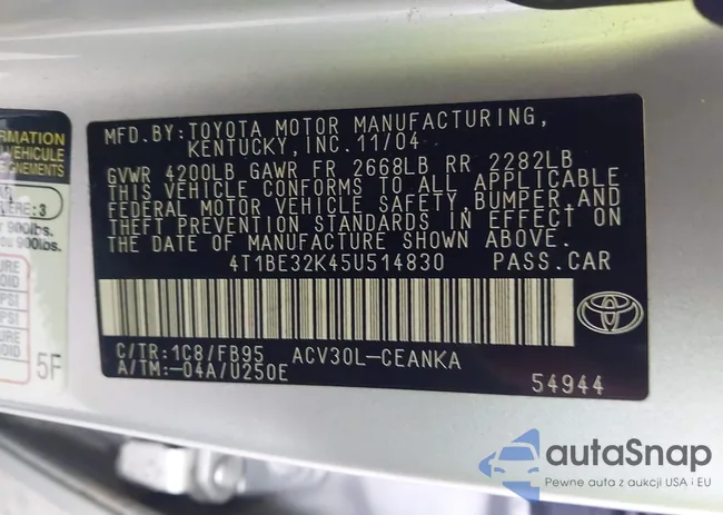 4T1BE32K45U514830: 43200780