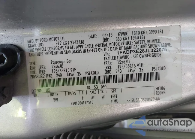 1FADP3E28JL322075: 43200843