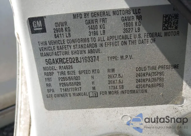 5GAKRCED2BJ193374: 43200869