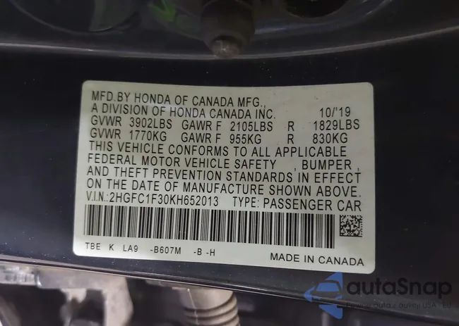 2HGFC1F30KH652013: 43200923