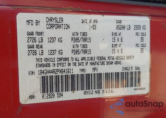 1B4GH44R2PX641611: 43200942