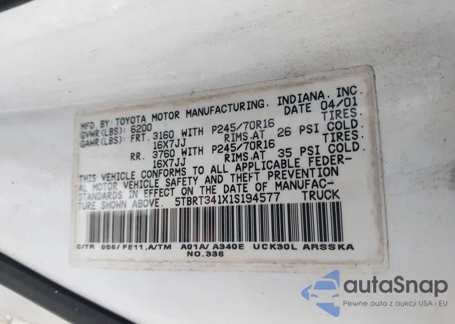 5TBRT341X1S194577: 43201978