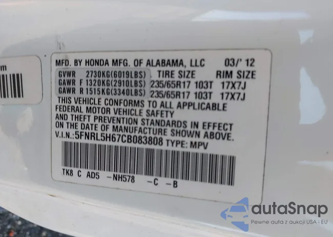 5FNRL5H67CB083808: 43201989