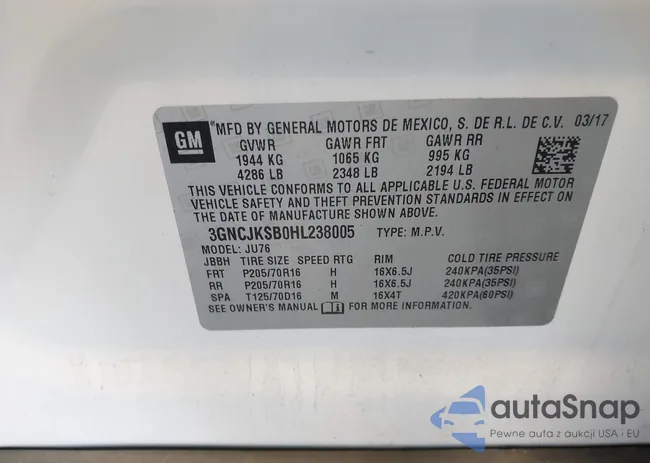 3GNCJKSB0HL238005: 43202091