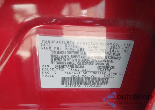 3N1AB7AP7DL752308: 43202130