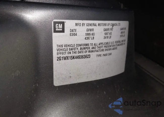 2G1WX15K449363623: 43202205