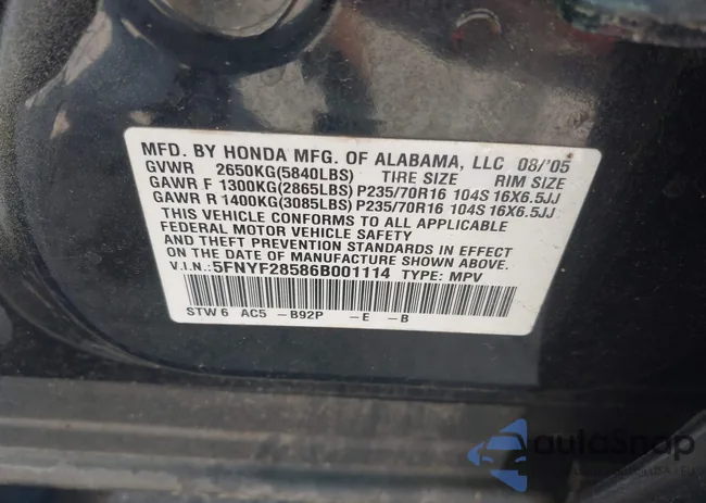 5FNYF28586B001114: 43202310