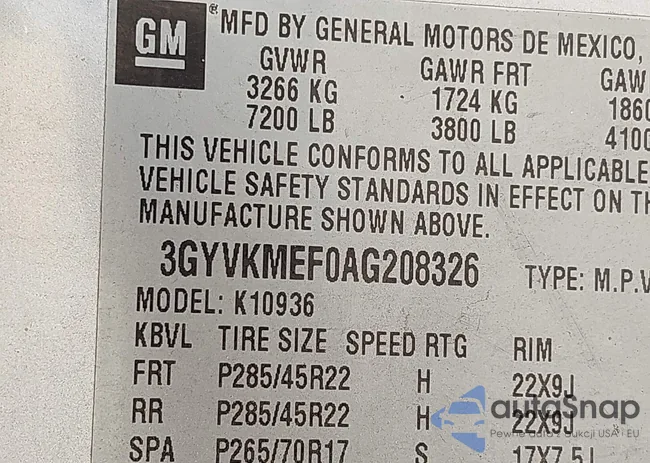 3GYVKMEF0AG208326: 43202470