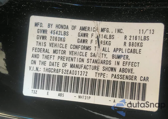 1HGCR6F52EA001372: 43202473