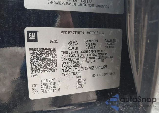 1GCUYDED8MZ254165: 43201553